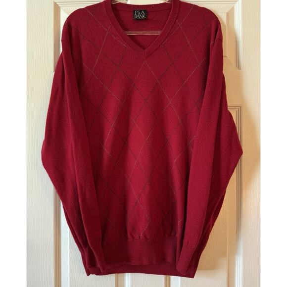 Jos. A. Bank Lambswool Sweater V-Neck XXL Argyle Diamonds Pattern Executive Coll - Picture 1 of 7